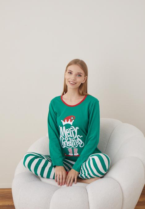 Pijama Dama Craciun "Mery Christhmas" ,maneca lunga ,pantaloni lungi,Engros